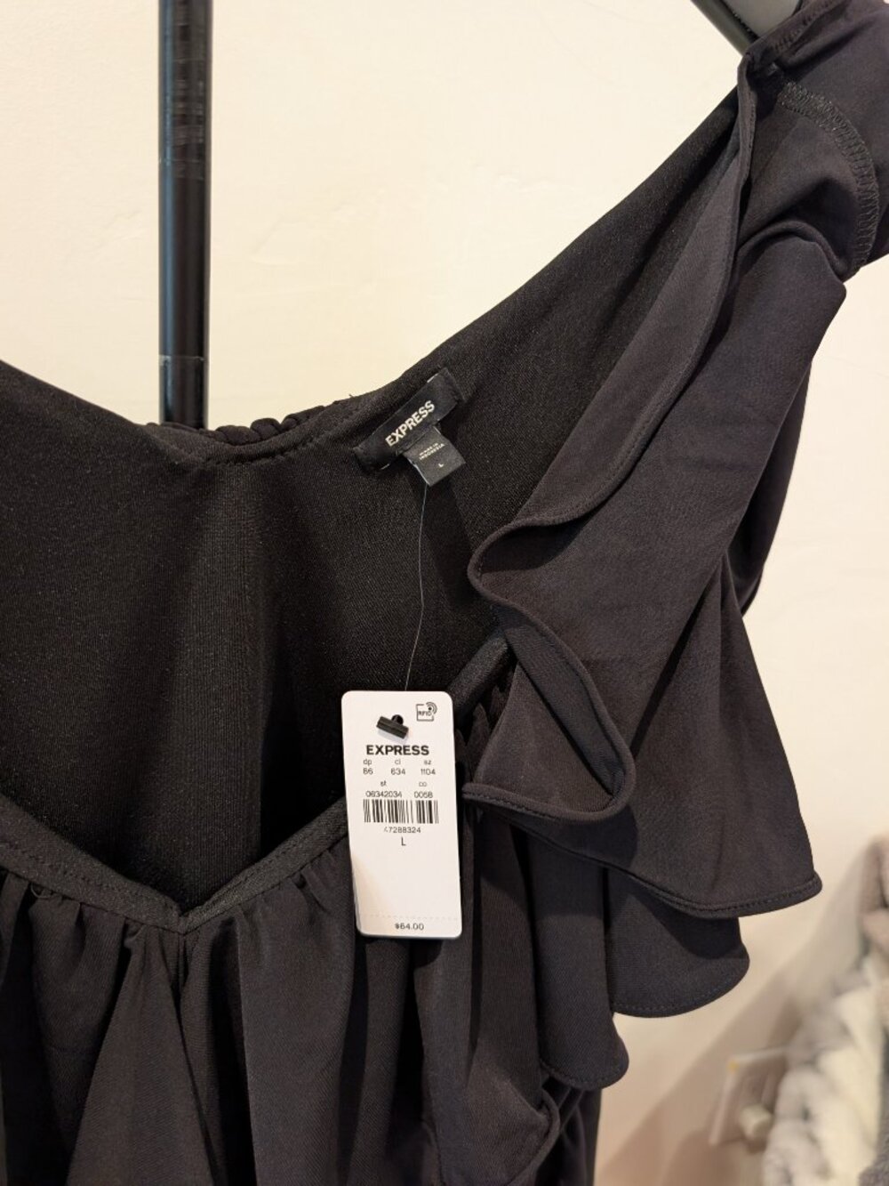 EXPRESS • Ruffle Front Sleeveless Dress • Black • Size L • NWT - Picture 3 of 3